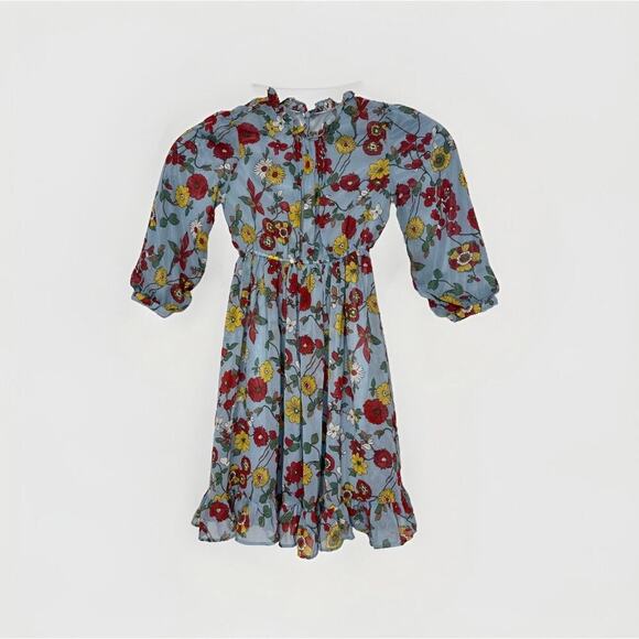 Girls Boho Cottagecore High neck Long Sleeve Midi Spring Dress 6/7 - Picture 1 of 8